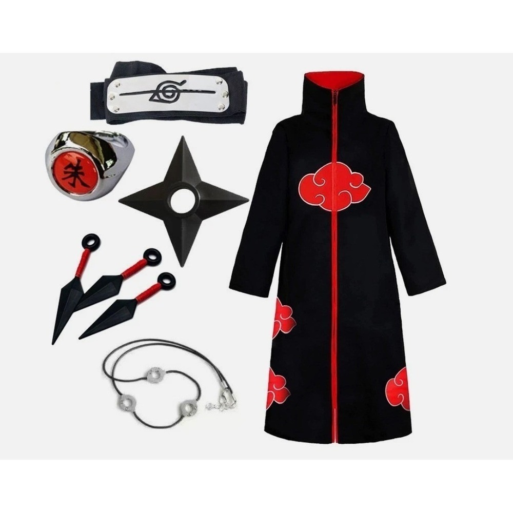 NWT Akatsuki Robe Cloak Naruto Cosplay Costume Itachi Uchiha Halloween XXL Adult